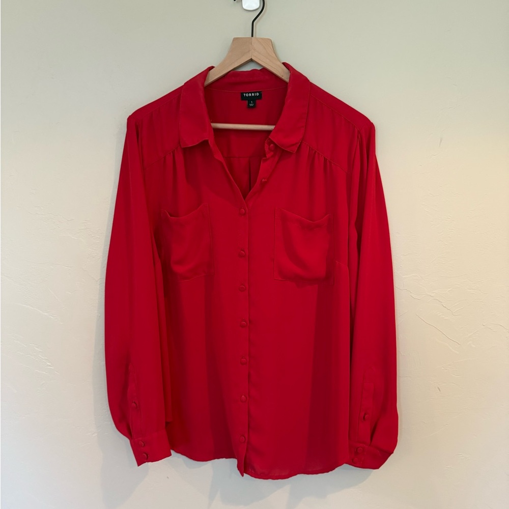 Torrid Vibrant Red Button-Down Shirt